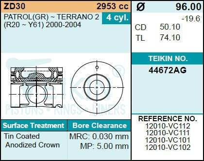 Поршень двигателя TEIKIN 44672AG STD (4шт/упак)