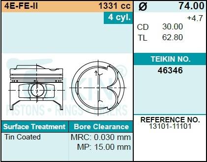 Поршень двигателя TEIKIN 46346 0.50 (4шт/упак)