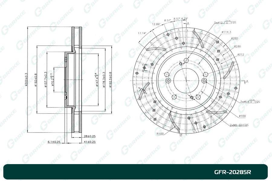 Диск тормозной перфорированный вентилируемый G-brake GFR-20285R правый
