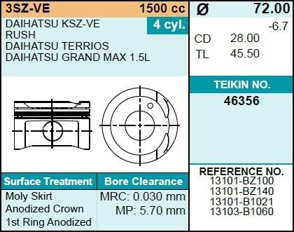 Поршень двигателя TEIKIN 46356 0.50 (4шт/упак)