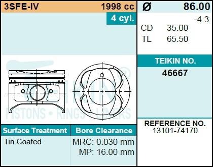 Поршень двигателя TEIKIN 46667 0.50 (4шт/упак)